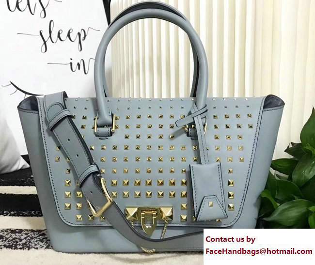 Valentino All Over Studs Demilune Double Handle Small Bag Baby Blue 2017