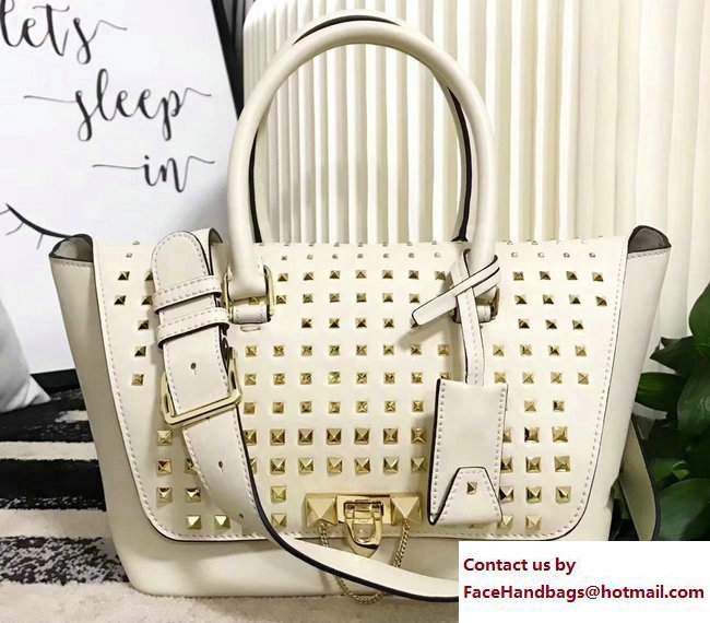 Valentino All Over Studs Demilune Double Handle Small Bag Off White 2017