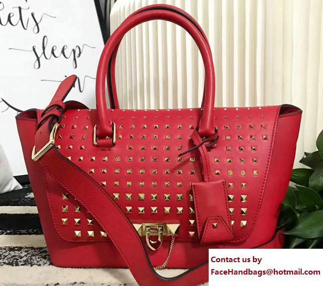 Valentino All Over Studs Demilune Double Handle Small Bag Red 2017