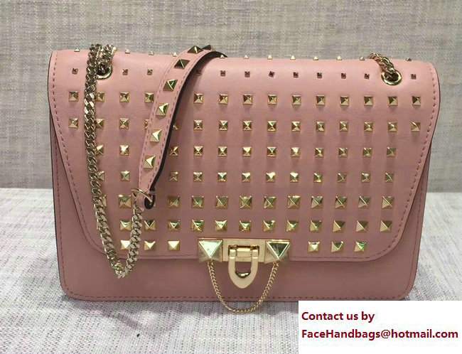Valentino All Over Studs Demilune Small Cross-Body Shoulder Bag Pink 2017
