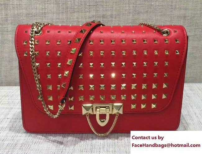 Valentino All Over Studs Demilune Small Cross-Body Shoulder Bag Red 2017
