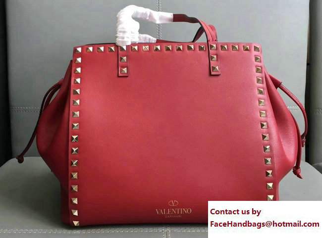 Valentino Drawstring Opening Rockstud Double Handle Bag Red 2017