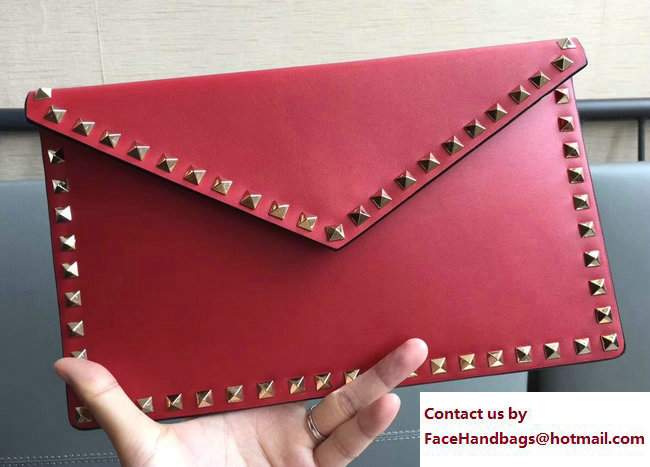 Valentino Rockstud Large Flat Pouch Clutch Bag Red 2017