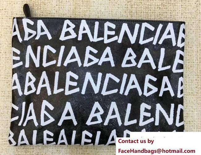 Balenciaga Bazar All Over Logo Print Pouch Clutch Bag Black 2018