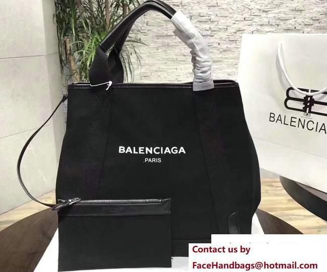 Balenciaga Canvas Navy Cabas Tote Medium Bag Black 2017
