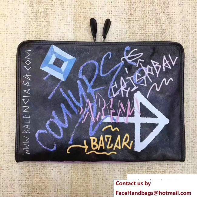 Balenciaga Graffiti Bazar Zipped Pouch Clutch Bag 2017