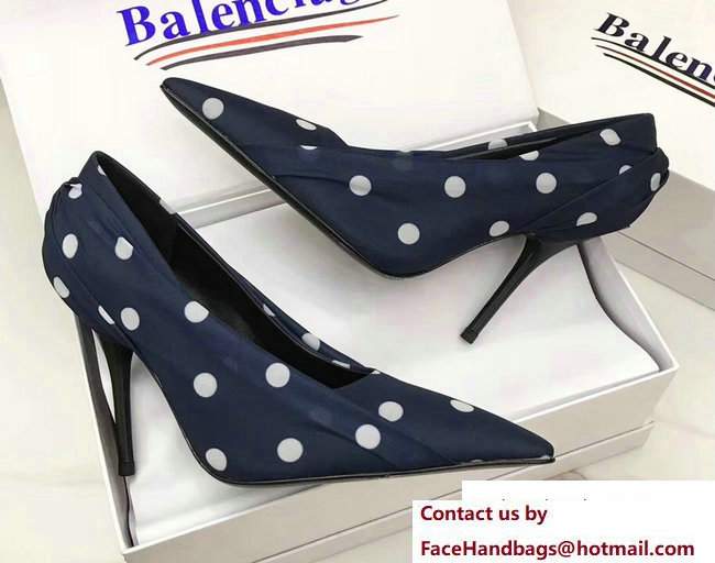 Balenciaga Heel 10.5cm Extreme Pointed Toe Knife Pumps Polka Dots Print Blue 2017