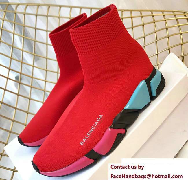 Balenciaga Multicolour Knit Sock Speed Trainers Sneakers Red 2018