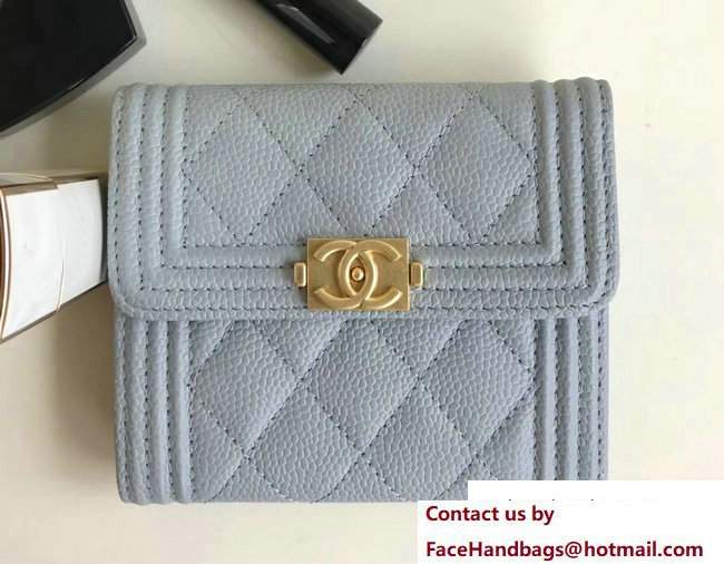 Chanel Gold-Tone Metal Boy Small Wallet A80734 Grained Calfskin Light Gray 2017 - Click Image to Close