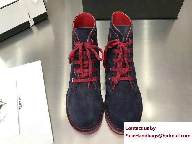 Chanel Lace-up Short Boots Fall Winter Suede Blue/Red 2017 - Click Image to Close