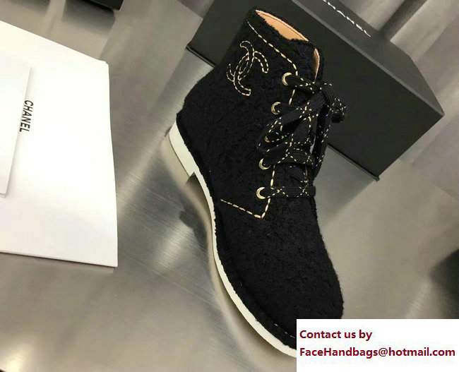Chanel Lace-up Short Boots Shearling Black Fall Winter 2017 - Click Image to Close