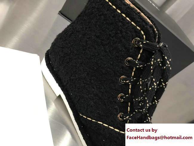 Chanel Lace-up Short Boots Shearling Black Fall Winter 2017 - Click Image to Close