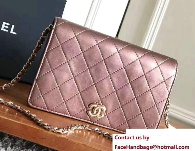 Chanel Metallic Lambskin Wallet On Chain WOC Bag A84327 Pink Gold 2017 - Click Image to Close