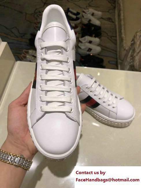 Gucci Crystals Platform Web Ace Sneakers 505995 Bee White 2017