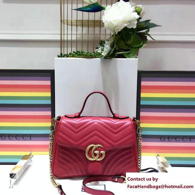 Gucci GG Marmont Matelasse Chevron Small Top Handle Bag 498110 Red 2017