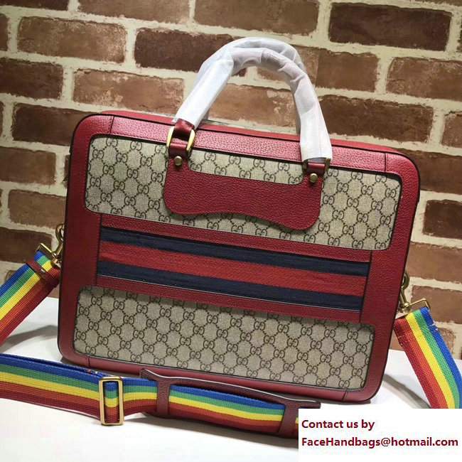 Gucci GG Supreme Briefcase Bag With Web 484663 Red 2017