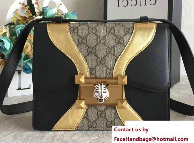 Gucci GG Supreme and Leather Osiride Small Shoulder Bag 497995 Black/Gold 2018