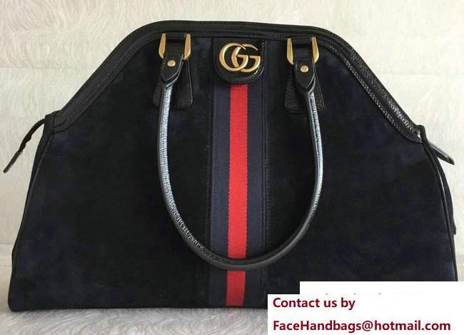 Gucci GG Tote Bag 501015 Web Suede Black Spring 2018