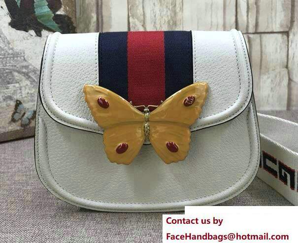 Gucci GucciTotem Web Small Shoulder Bag 505388 Enameled Butterfly Ivory 2018