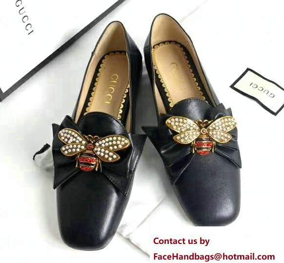 Gucci Leather Ballet Flats With Metal Bee Bow 505291 Black 2017