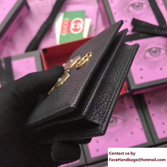 Gucci Leather Card Case With Butterfly 499361 Black 2018