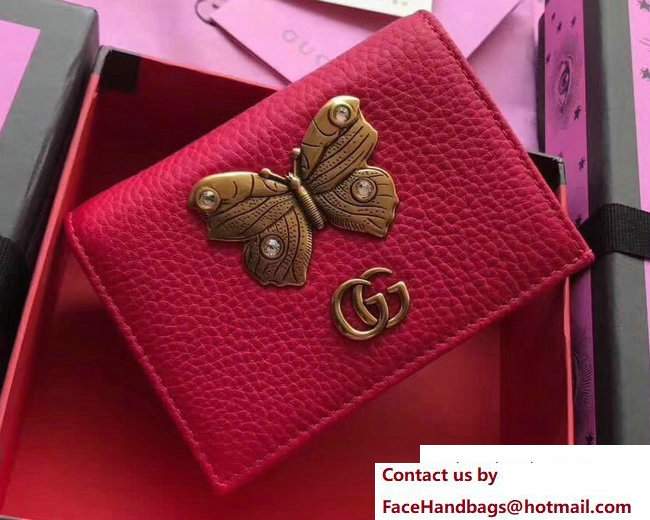 Gucci Leather Card Case With Butterfly 499361 Red 2018
