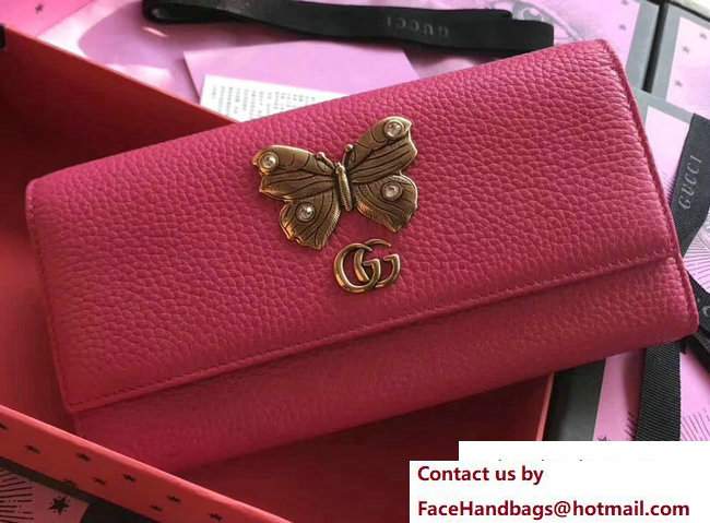 Gucci Leather Continental Wallet With Butterfly 499359 Bright Pink 2018