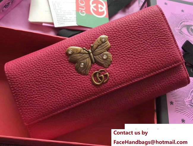 Gucci Leather Continental Wallet With Butterfly 499359 Red 2018