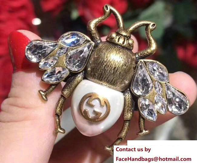 Gucci Metal Bee Brooch With Crystals And Pearls