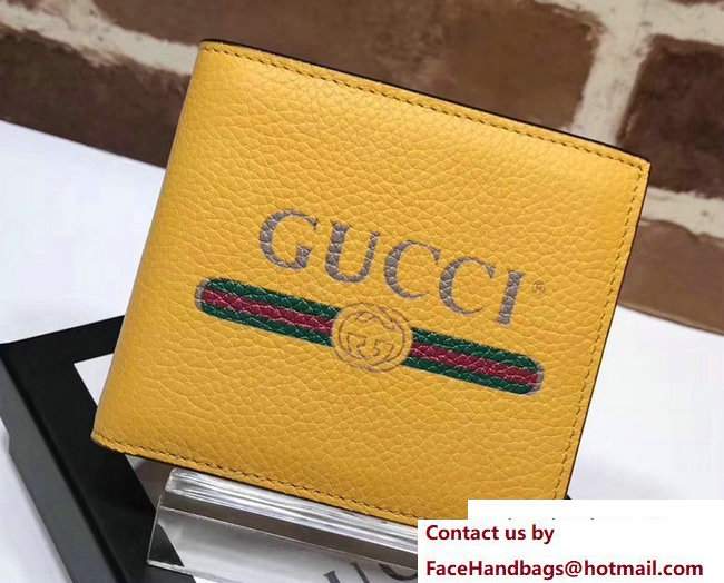 Gucci Print Leather Vintage Logo Bi-Fold Wallet 496309 Yellow 2017