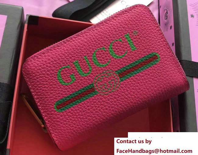 Gucci Print Leather Vintage Logo Zip Around Card Case 496319 Pink 2017