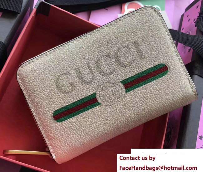 Gucci Print Leather Vintage Logo Zip Around Card Case 496319 White 2017