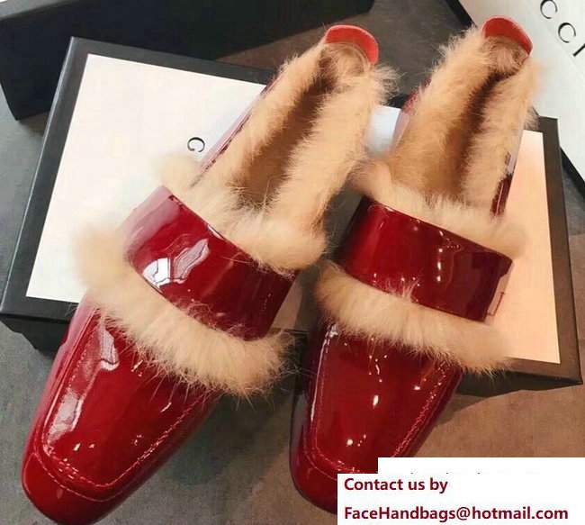 Gucci Rabbit Fur Patent Loafers Burgundy 2017