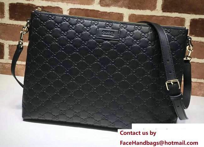 Gucci Signature Leather Soft Men's Messenger Bag 473882 Black