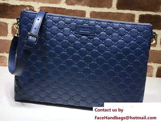 Gucci Signature Leather Soft Men's Messenger Bag 473882 Blue
