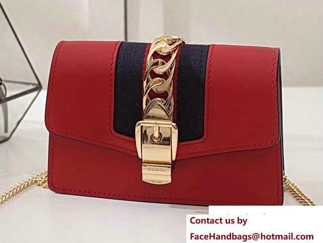 Gucci Sylvie Web Leather Mini Chain Bag 494646 Red 2018