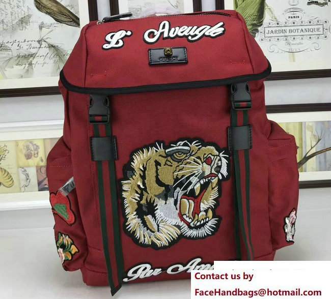 Gucci Techno Canvas Techpack Backpack Bag 429037 Embroidered Tiger And