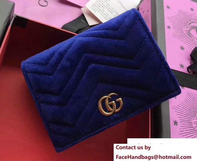 Gucci Velvet GG Marmont Card Case 466492 Blue 2017