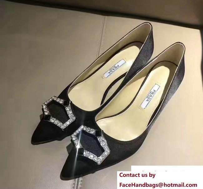 Prada Heel 5.5cm Crystals Satin Pumps Black 2017