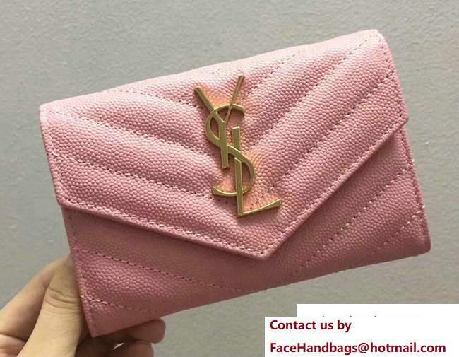 Saint Laurent Small Monogram Envelope Wallet 414404 Grained Leather Pink