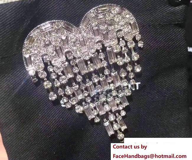 Saint Laurent Smoking Shooting Heart Brooch In Brass And White Crystals 491142