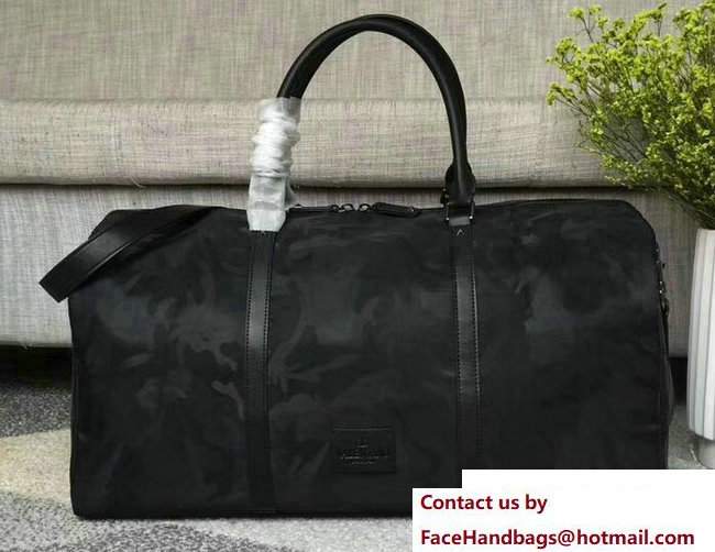 Valentino Camo Print Nylon Holdall Boston Duffle Bag Black