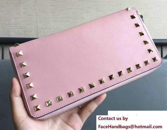 Valentino Rockstud Large Wallet Clutch Bag Pink 2017