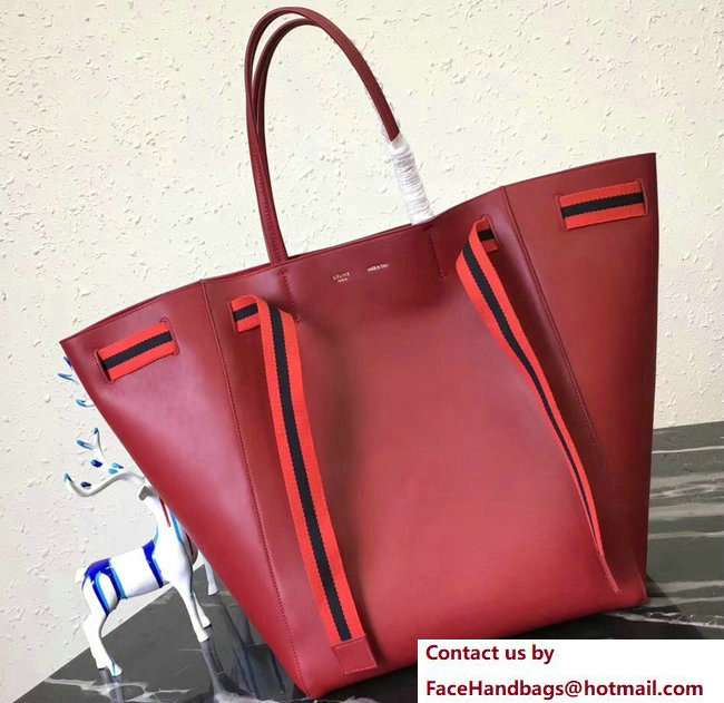 Celine Large Cabas Phantom Bag Red In Calfskin With Wool Belt 2018