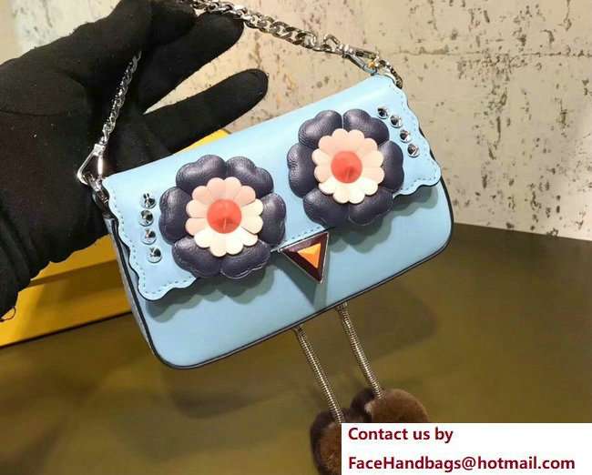 Fendi Micro Baguette Shoulder Bag Light Blue Flower Faces and Legs With Shoes 2018
