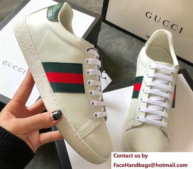 Gucci Ace Leather Low-Top Lovers Sneakers Green/Red Web Creamy 2018