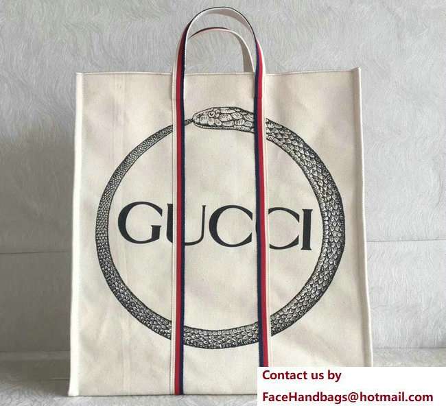 Gucci Cotton Canvas Ouroboros Print Tote Bag 484690 2018