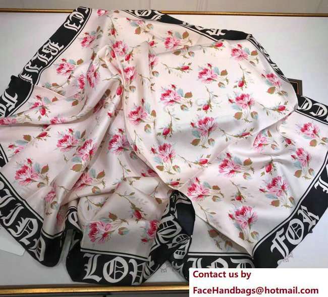 Gucci Roses and Gothic Blind For Love Print Silk Scarf 499671 Pink 2018