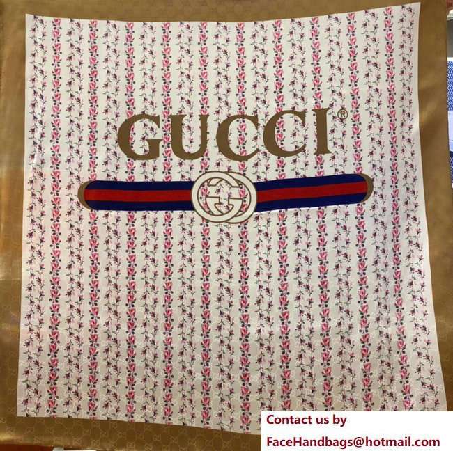 Gucci Vintage Logo Rose Print Silk Square Scarf 499123 Blue/Red Web 2018