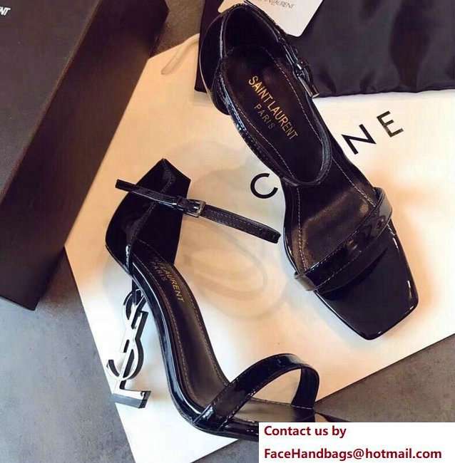 Saint Laurent Opyum 110 Sandals in Black Patent Leather and Black Metal 500250 2018